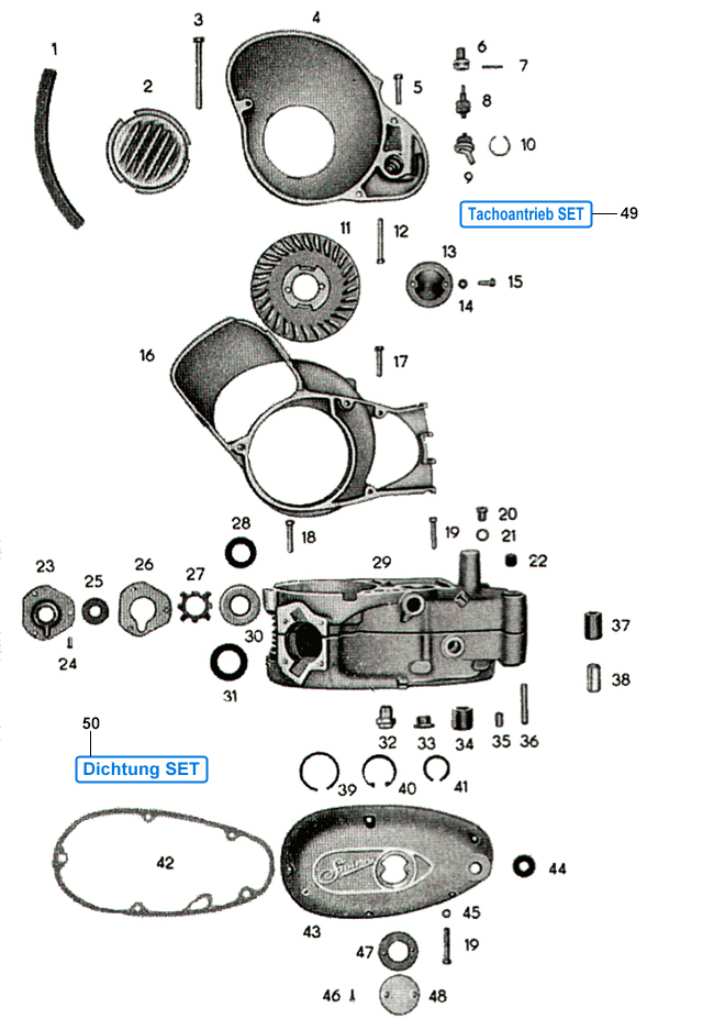 Explosionsdarstellung f. Motor Simson KR51-2, S51, S70, SR50, SR80