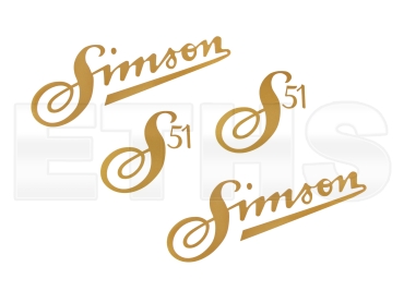 Aufkleber Set Schriftzug Simson + S51 (Gold) Aufkleber Set Schriftzug Simson + S51 (Gold)