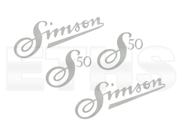 Aufkleber Set Schriftzug Simson + S50 (Silber) Aufkleber Set Schriftzug Simson + S50 (Silber)