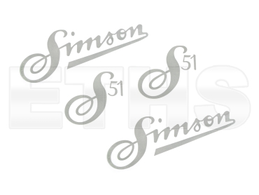 Aufkleber Set Schriftzug Simson + S51 (Silber) Aufkleber Set Schriftzug Simson + S51 (Silber)