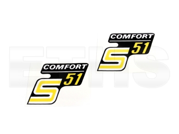 2x S51 Comfort Aufkleber (Gelb/Weiß) Seitendeckel