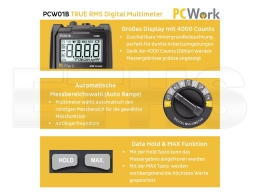 PCW01B Digital-Multimeter (True RMS) 4000 Counts CAT III 600V AC/DC